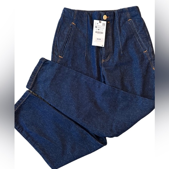 Zara Blue Denim Dark Wash Ankle Cropped Jeans - Picture 1 of 8